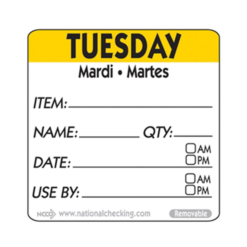 50mm Tuesday  Removable Day Label (500)
