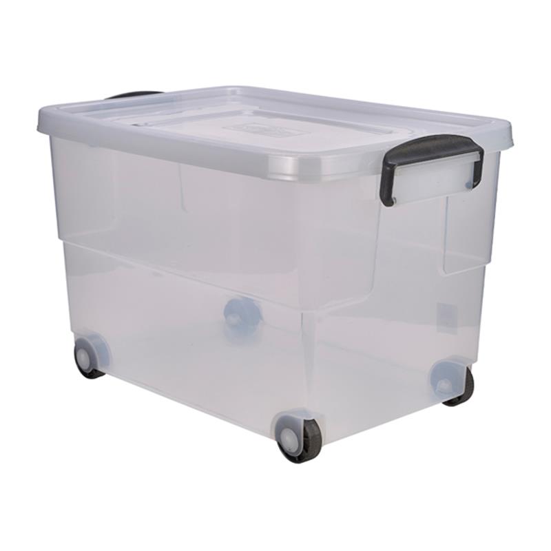 Storage Box 60L W/ Clip Handles On Wheels