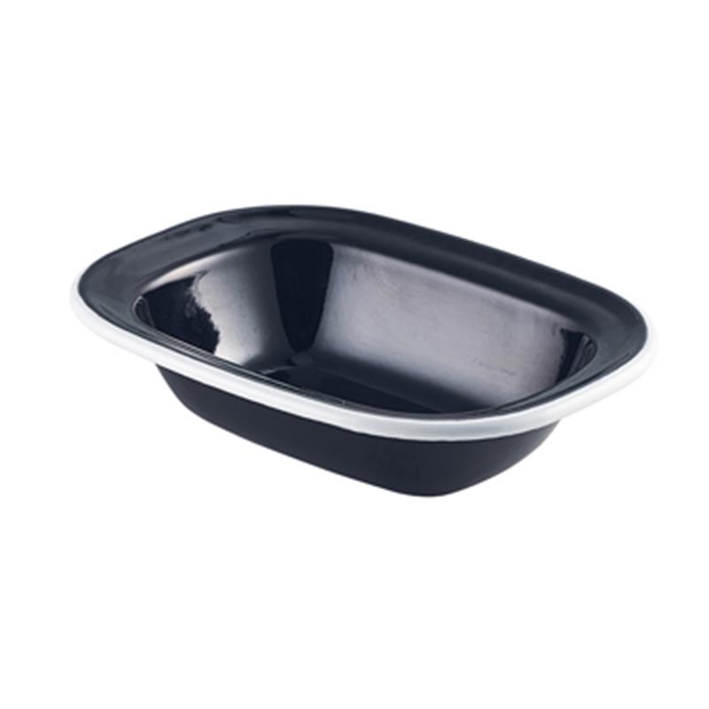 Enamel Pie Dish Black with White Rim 16cm