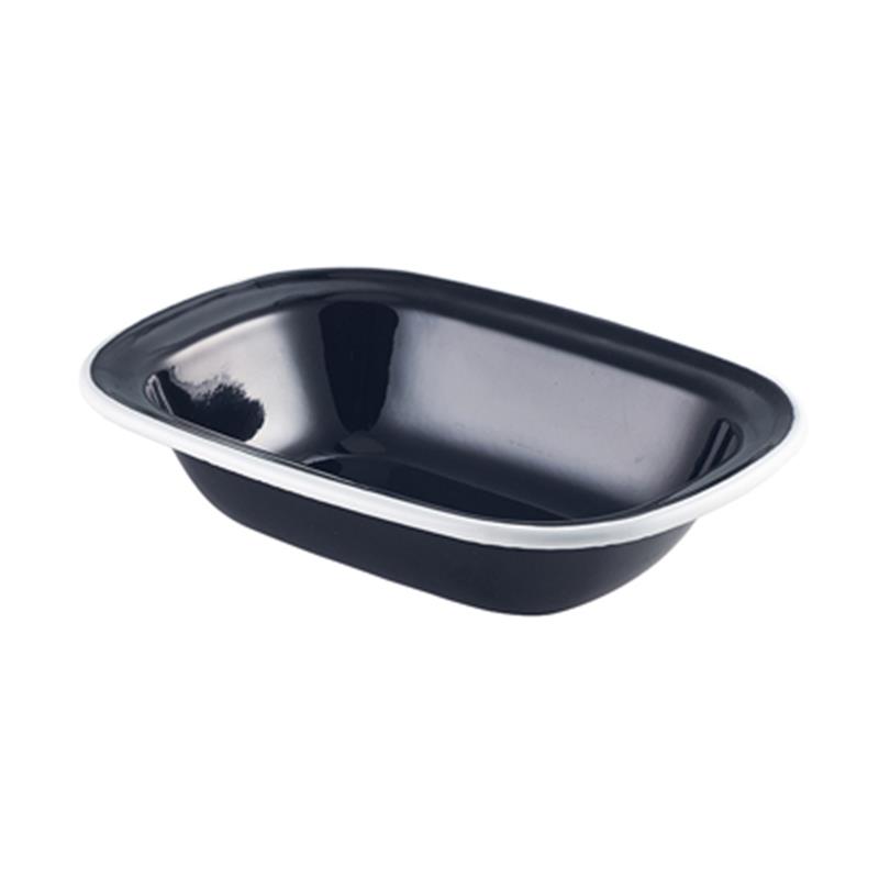 Enamel Pie Dish Black with White Rim 18cm