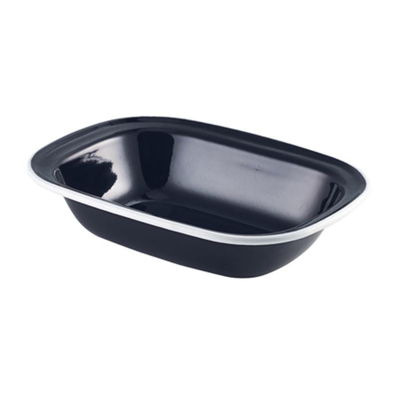 Enamel Pie Dish Black with White Rim 20cm