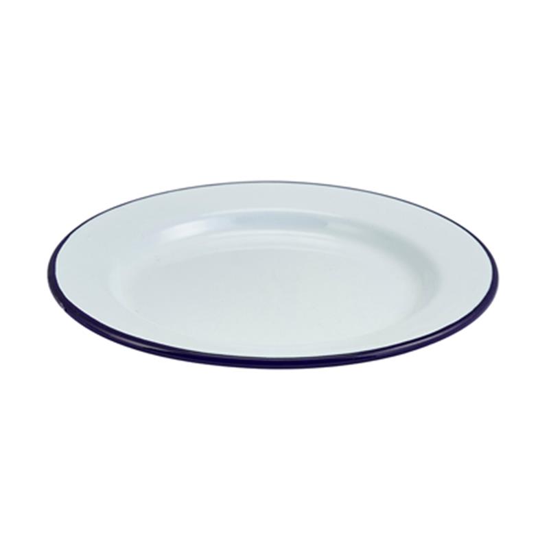 Enamel Wide Rim Plate White & Blue 20cm