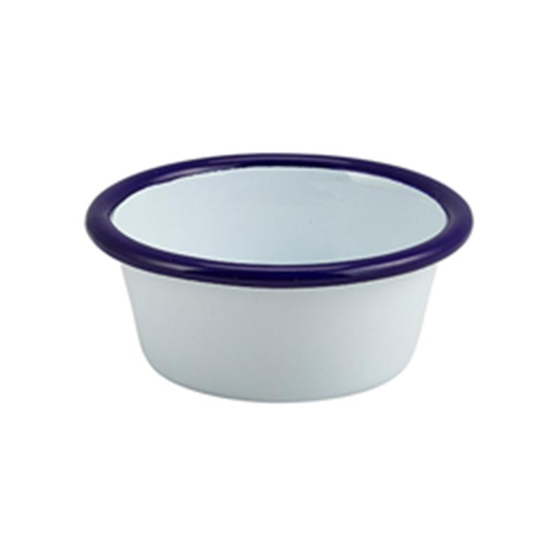 Enamel Ramekin White with Blue Rim 8cm Dia 90ml/3.2oz