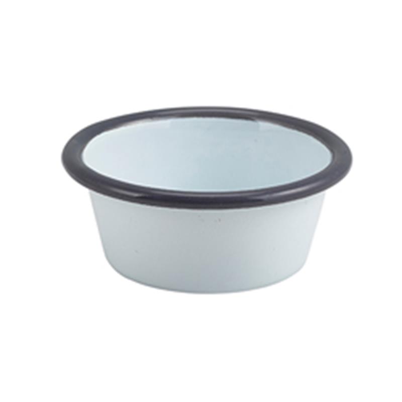 Enamel Ramekin White with Grey Rim 8cm Dia 90ml/3.2oz