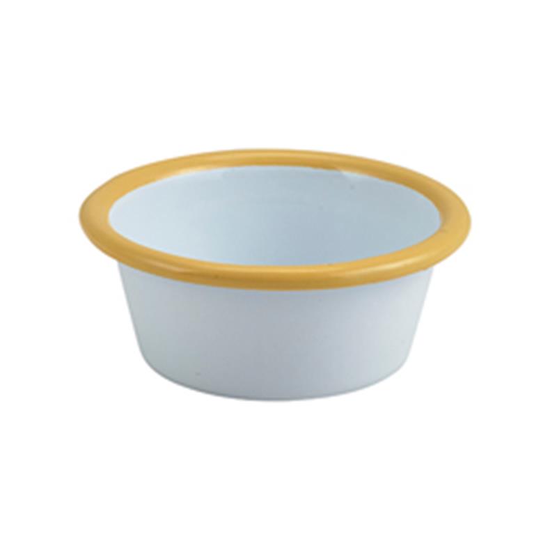 Enamel Ramekin White with Yellow Rim 8cm Dia 90ml/3.2oz