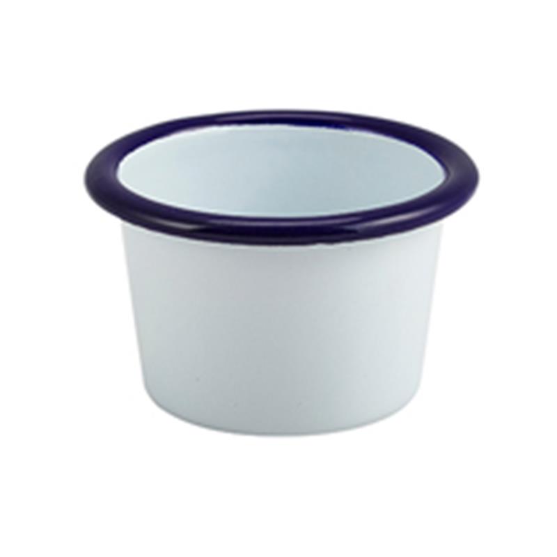 Enamel Ramekin White with Blue Rim 7cm Dia 90ml/3.2oz