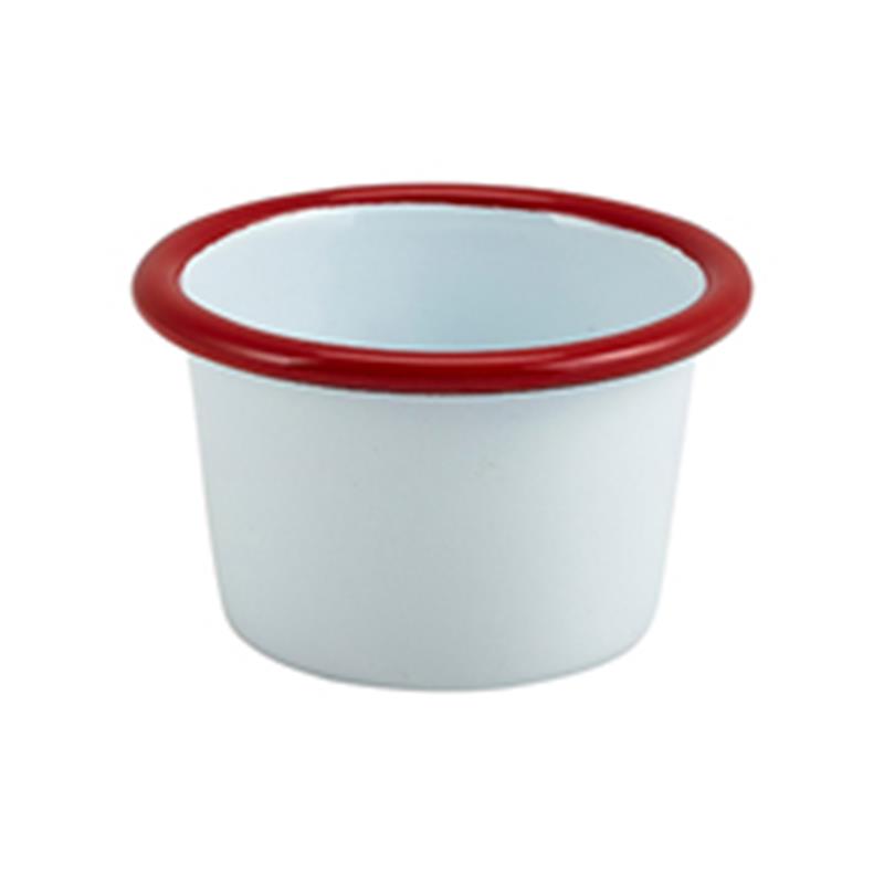 Enamel Ramekin White with Red Rim 7cm Dia 90ml/3.2oz