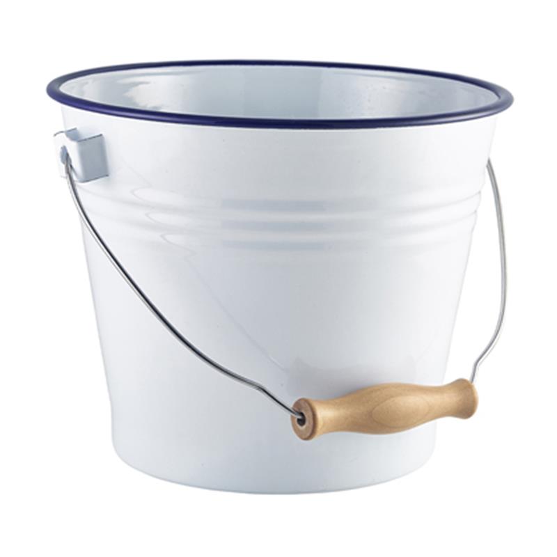 Enamel Bucket White with Blue Rim 22cm Dia