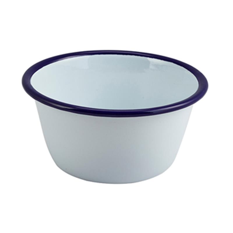 Enamel Round Deep Pie Dish White & Blue 12cm