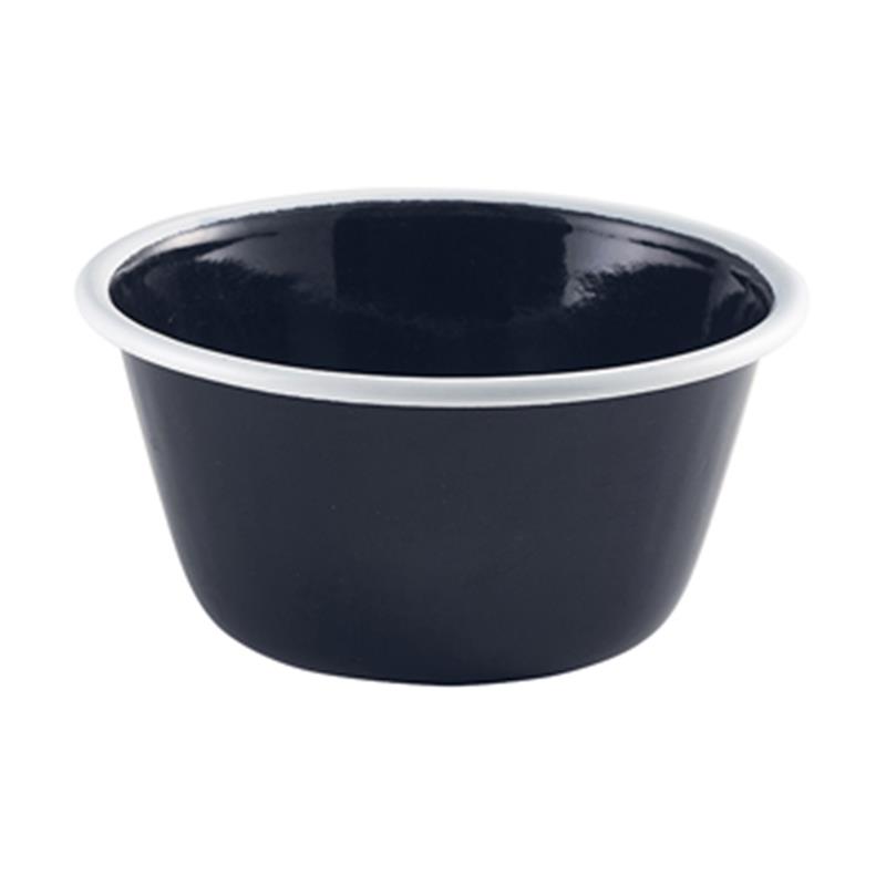 Enamel Deep Pie Dish Black with White Rim 12cm