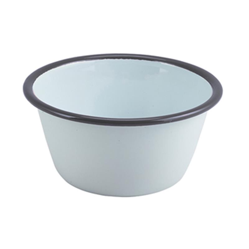 Enamel Round Deep Pie Dish White with Grey Rim 12cm