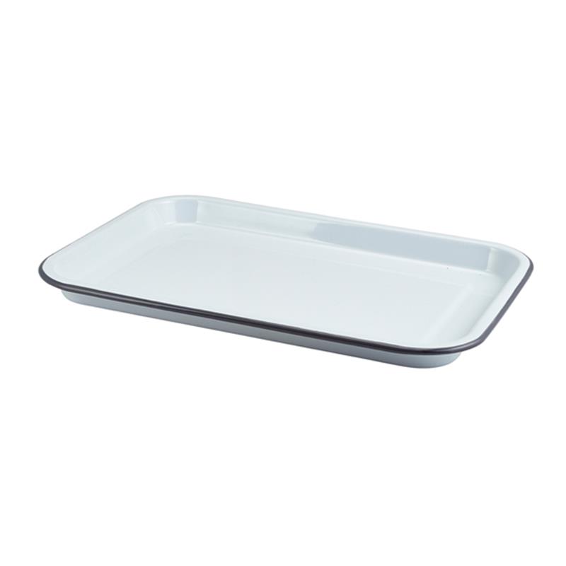 Enamel Serving Tray White with Grey Rim 33.5x23.5x2.2cm