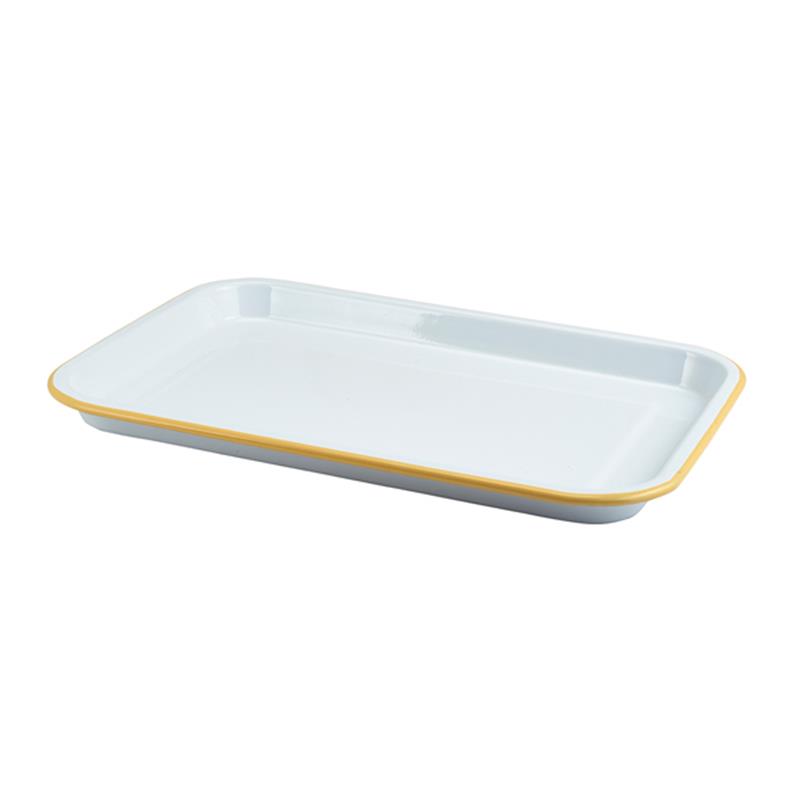 Enamel Serving Tray White with Yellow Rim 33.5x23.5x2.2cm