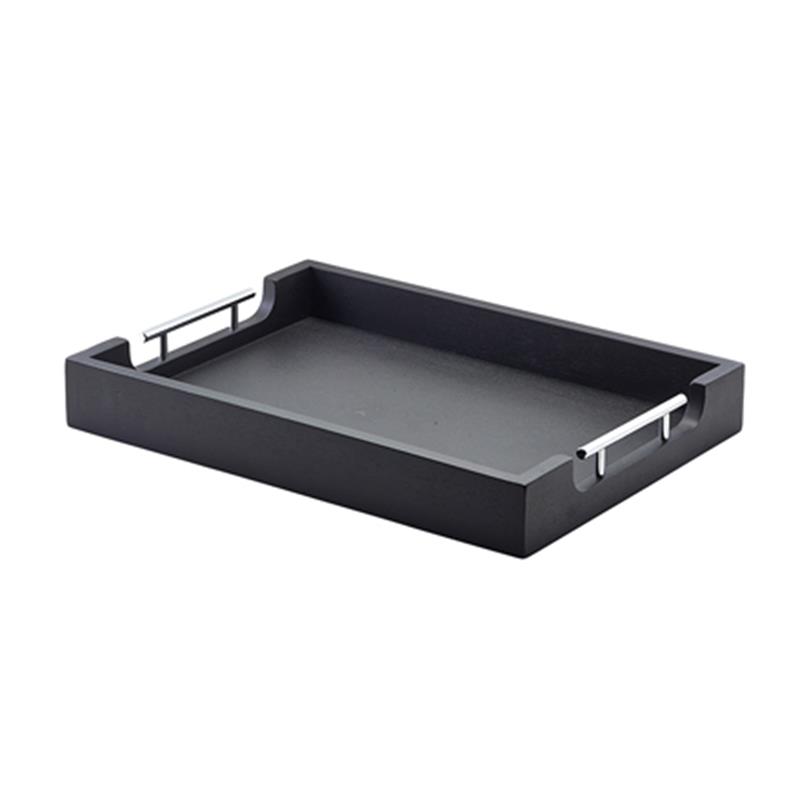 GenWare Solid Black Butlers Tray with Metal Handles 45 x 33cm