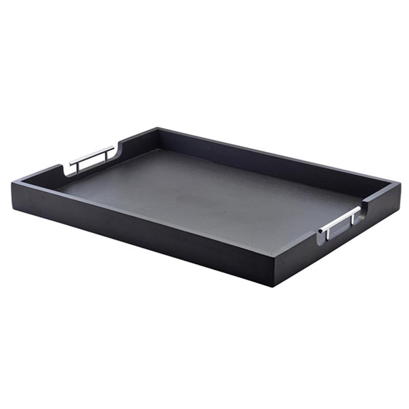 GenWare Solid Black Butlers Tray with Metal Handles 65 x 49cm