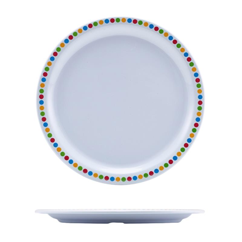 Genware Melamine 9" Plate - Coloured Circles