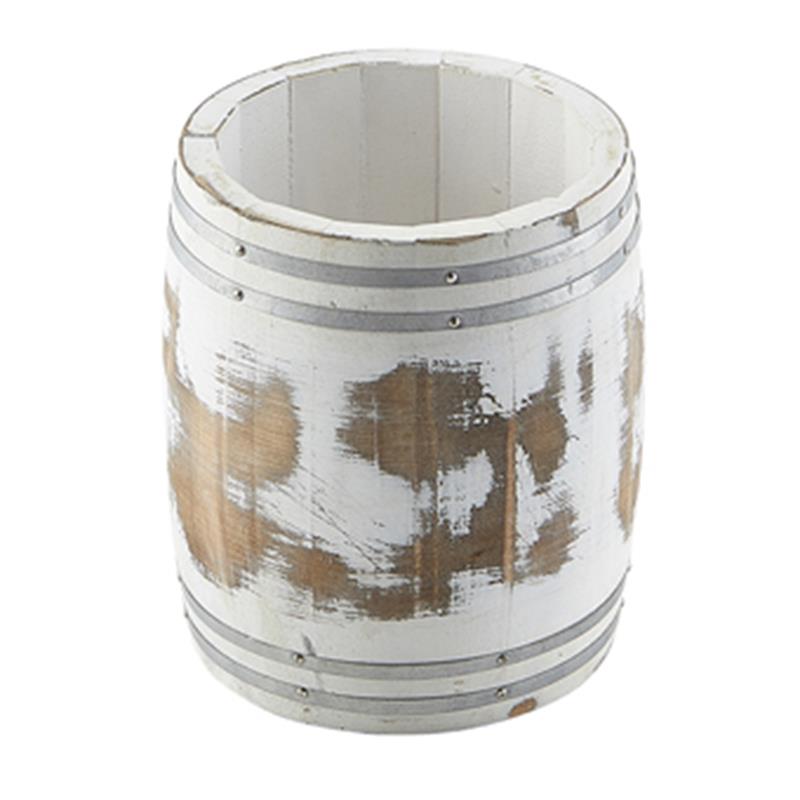 Miniature White Wash Wooden Barrel 11.5 Dia x 13.5cm