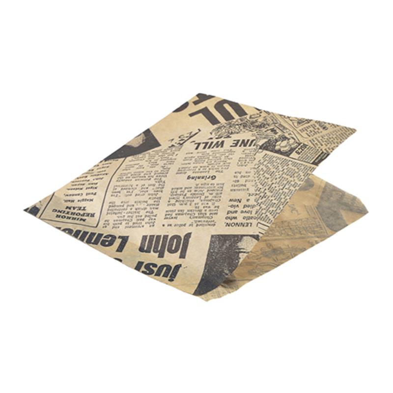 Greaseproof Paper Bags Brown Newspaper Print 17.5 x 17.5cm