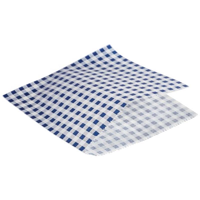 Greaseproof Paper Bags Blue Gingham Print 17.5 x 17.5cm