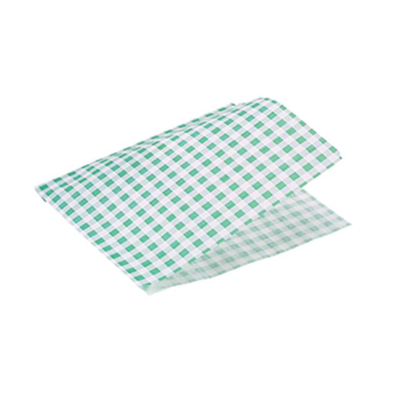 Greaseproof Paper Bags Green Gingham Print 17.5 x 17.5cm