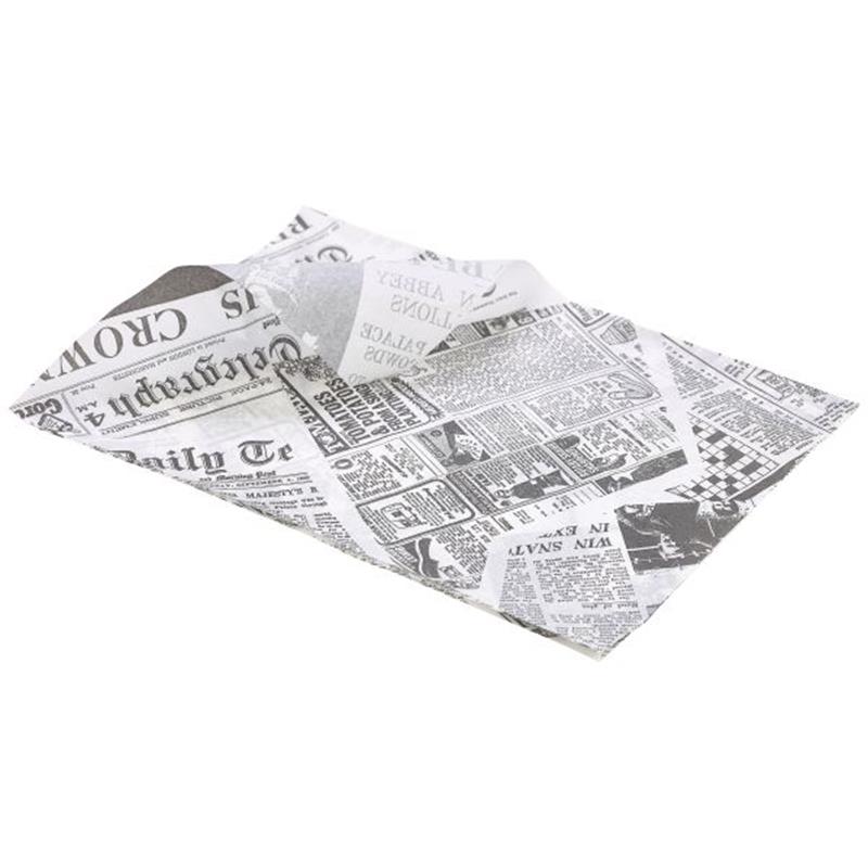 Greaseproof Paper White Newspaper Print 25 x 35cm