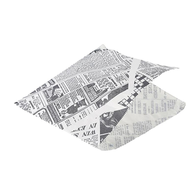 Greaseproof Paper Bags White Newspaper Print 17.5 x 17.5cm