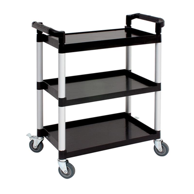 Genware Small 3 Tier PP Trolley Black Shelves