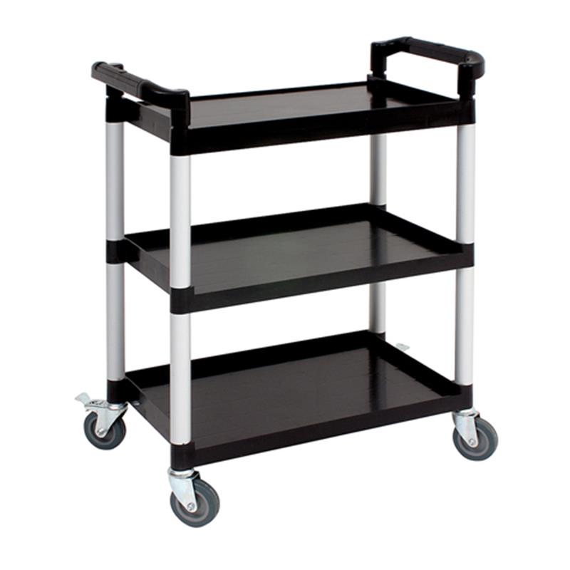 Genware Large 3 Tier PP Trolley Black Shelves