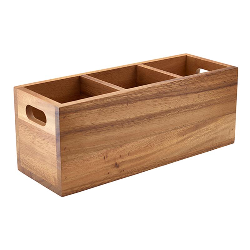 GenWare Acacia Wood 3 Compartment Cutlery Box