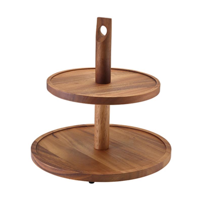 GenWare Acacia Wood Two Tier Cake Stand