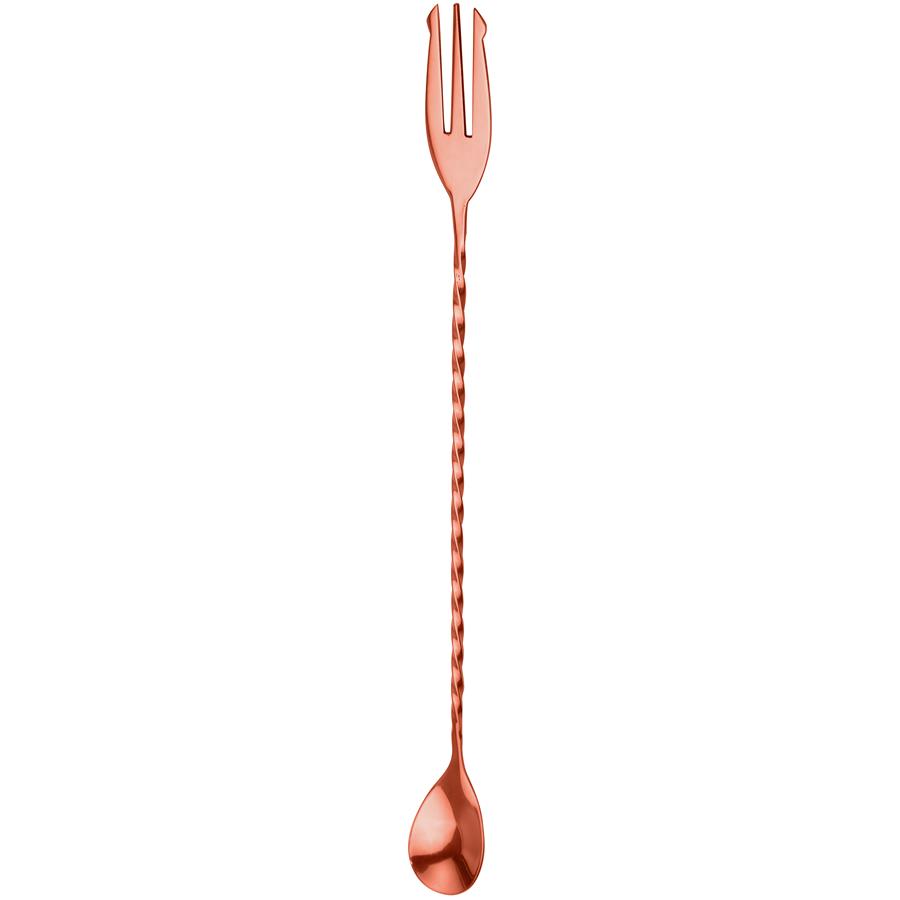 Mezclar Cocktail Spoon With Fork Copper