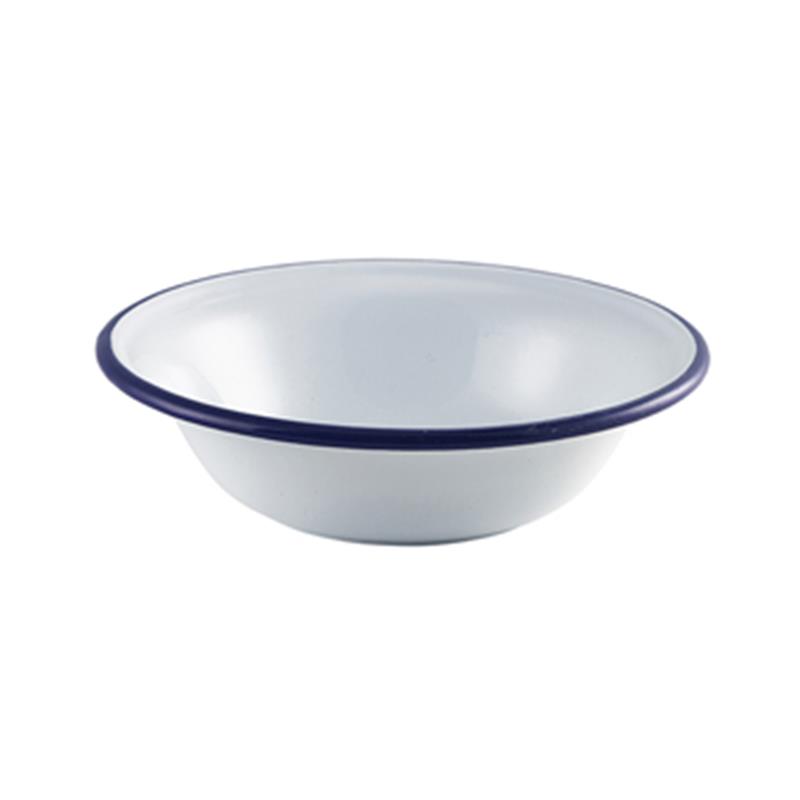 Enamel Bowl White with Blue Rim 16cm/6.25"
