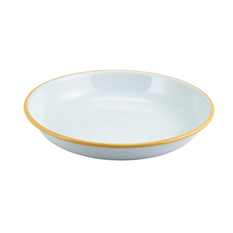 Enamel Rice/Pasta Plate White with Yellow Rim 20cm