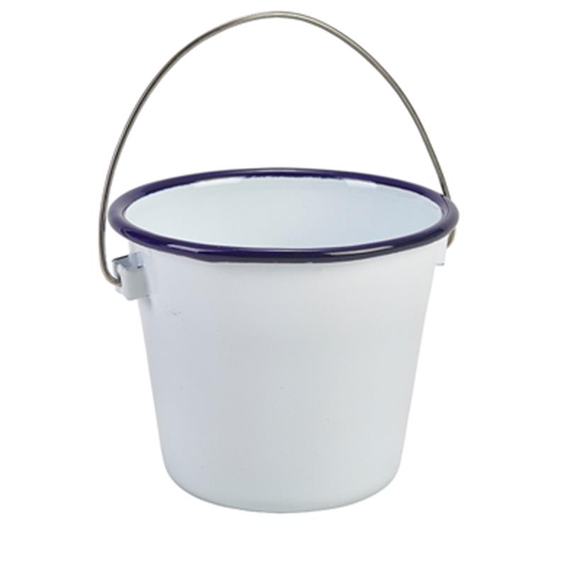 Enamel Bucket White with Blue Rim 10cm Dia