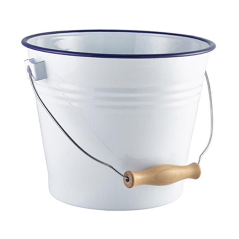 Enamel Bucket White with Blue Rim 16cm Dia