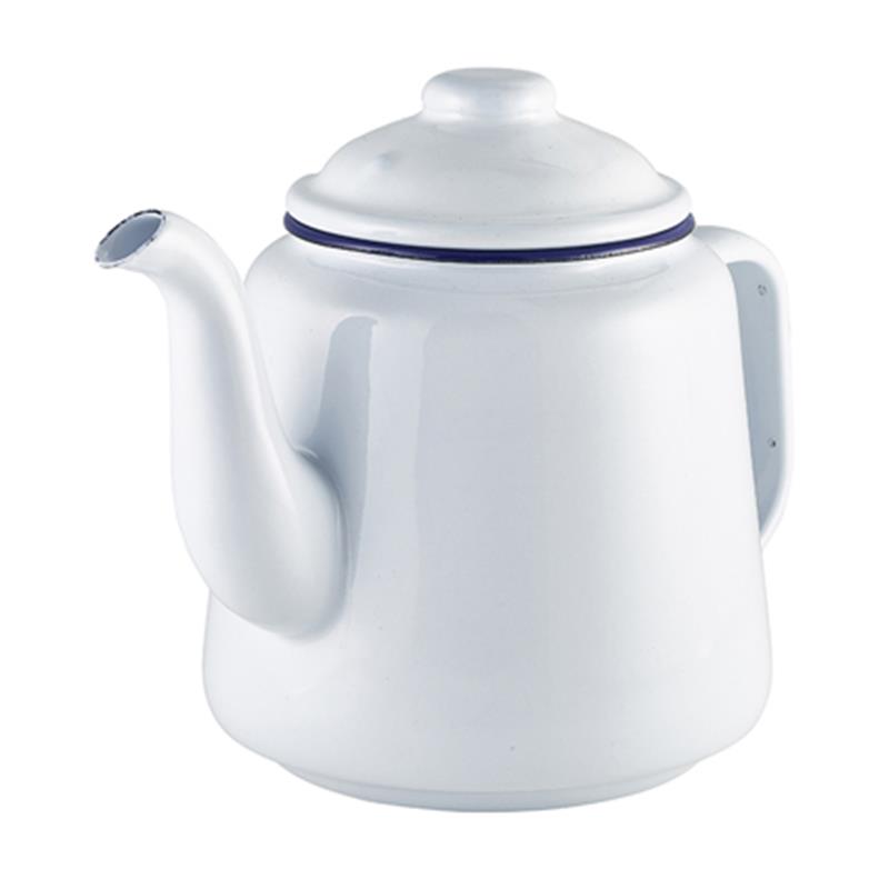 Enamel Teapot White with Blue Rim 1L
