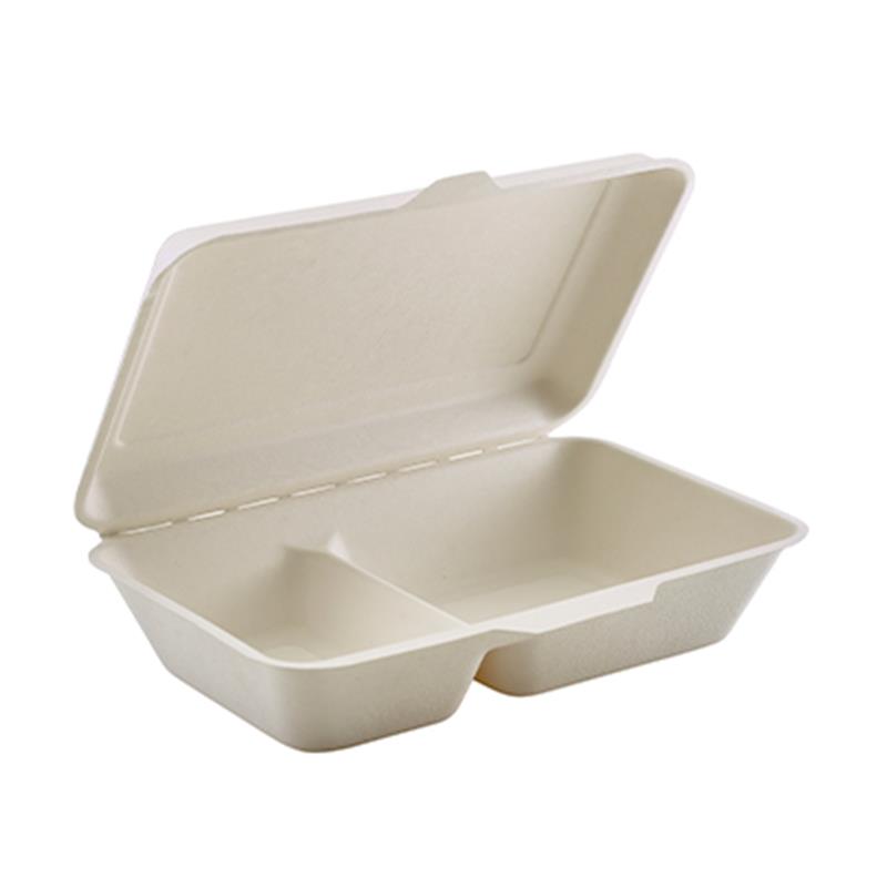 GenWare Compostable Bagasse Hinged 2 Compartment Food Container (300pcs)