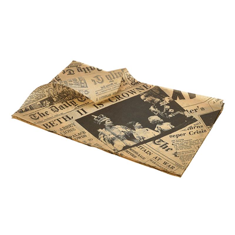 Greaseproof Paper Brown Newspaper Print 25 x 35cm